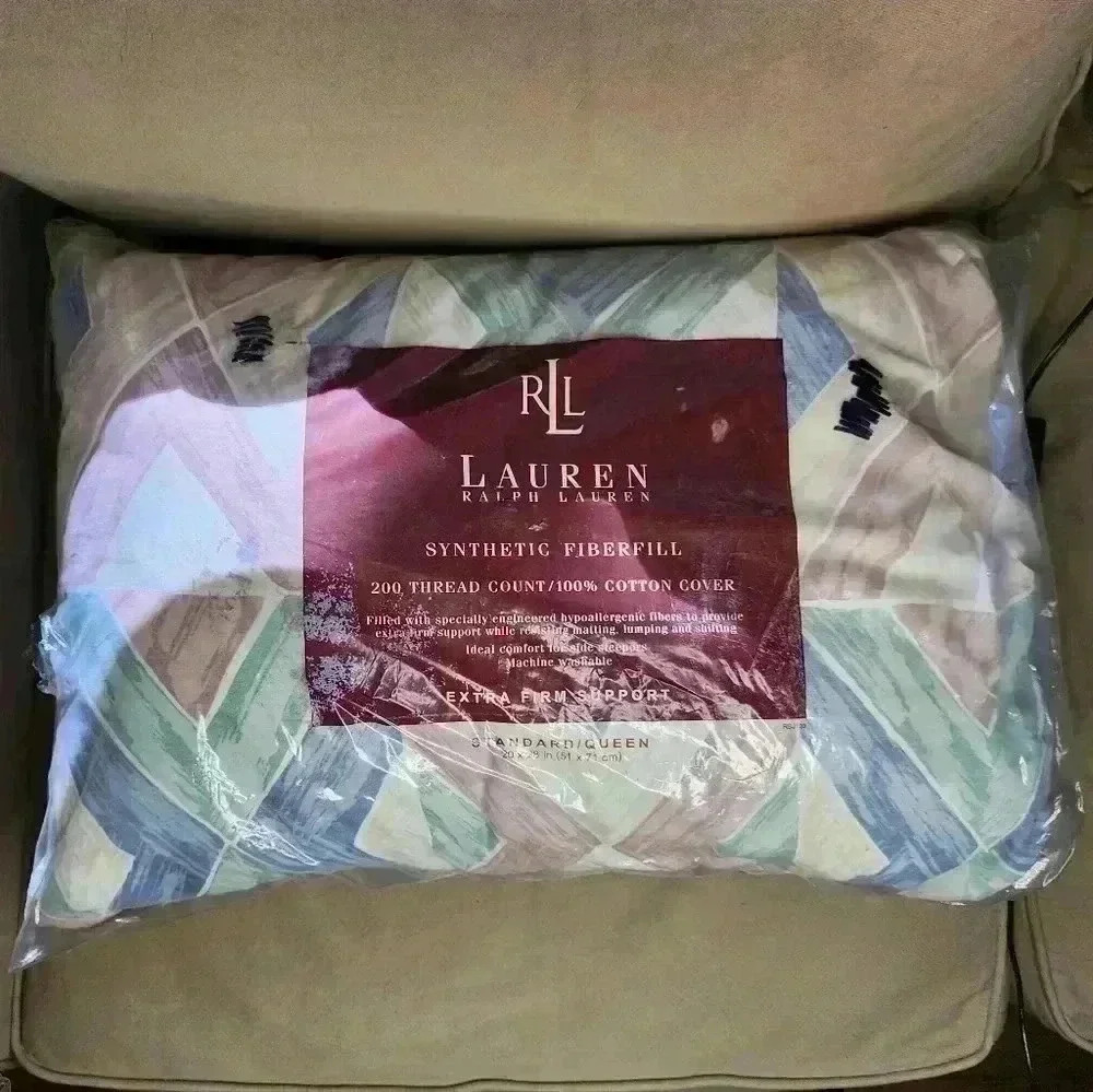 Ralph Lauren Synthetic Fiberfill Standard Queen Pillow W/ Vtg Pillowcase NEW
